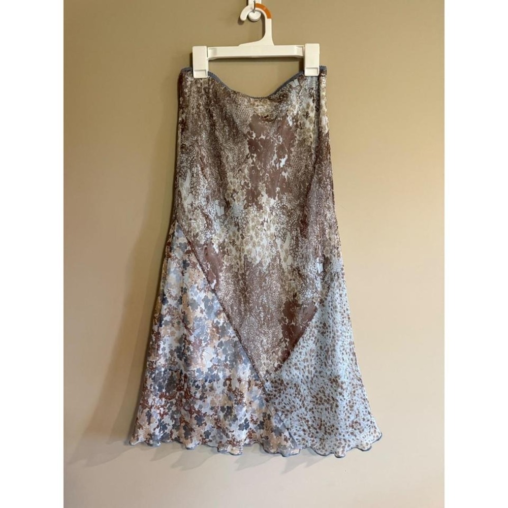 Jonathan Martin Floral Lace Patchwork Midi Skirt Brown Blue Boho Cottagecore